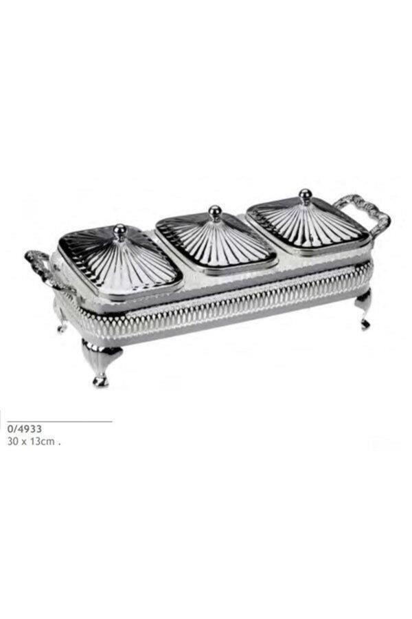 Roy King Queen Anne 3 Lü Dikdörtgen Kapaklı Kahvaltılık Gümüş 30*13 Cm - Image 1