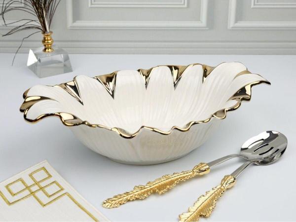 Roy King Flora Gold Oval Derin Sunum Tabak 37*22*9 Cm - Image 1