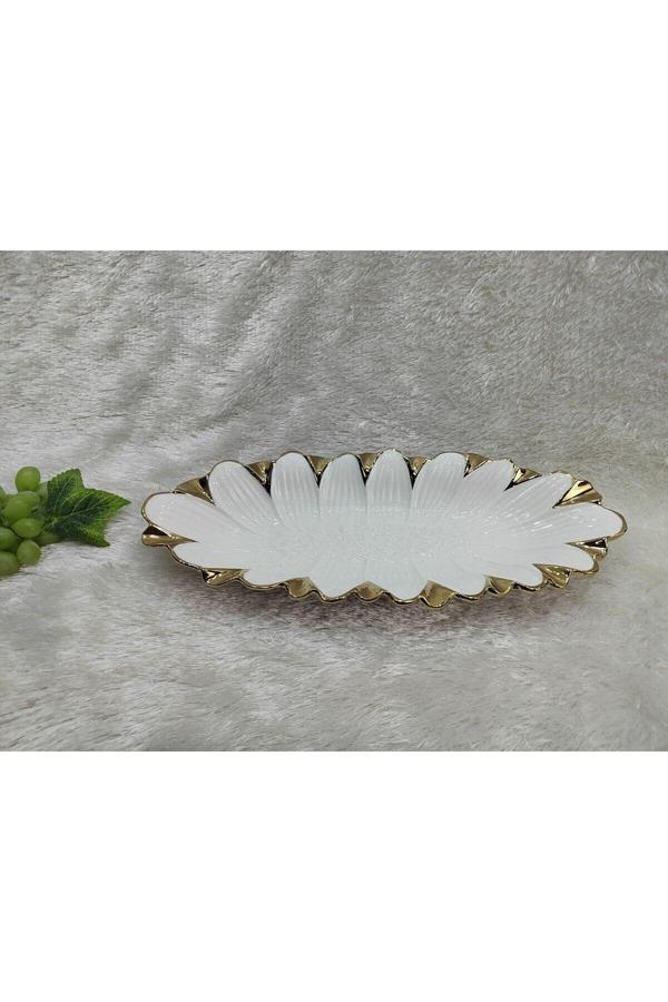 Roy King Flora Gold Oval Derin Sunum Tabak 38*17*5 Cm - Image 1