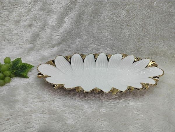 Roy King Flora Gold Oval Derin Sunum Tabak 38*17*5 Cm - Image 1