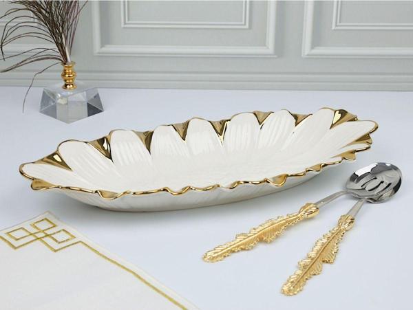 Roy King Flora Gold Oval Derin Sunum Tabak 44*20*6 Cm - Image 1