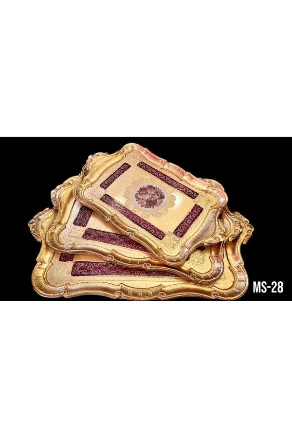 Roy King Ması Ms28 3'Lü Dikdörtgen Tepsi Bordeaux - Image 1