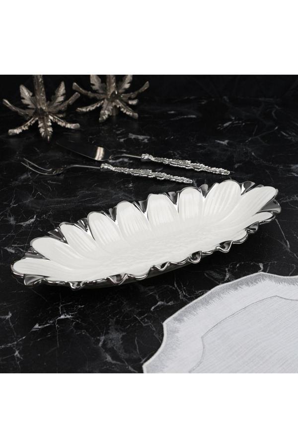 Roy King Flora Sılver Oval Derin Sunum Tabak 32*18*8 Cm - Image 1