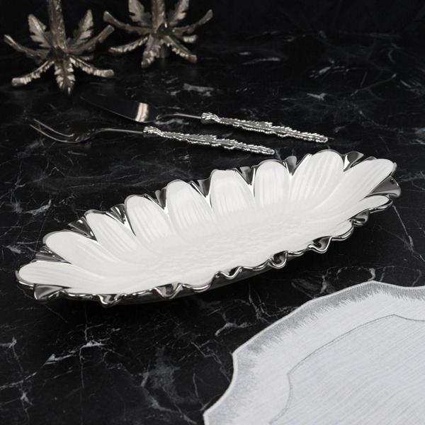 Roy King Flora Sılver Oval Derin Sunum Tabak 32*18*8 Cm - Image 1