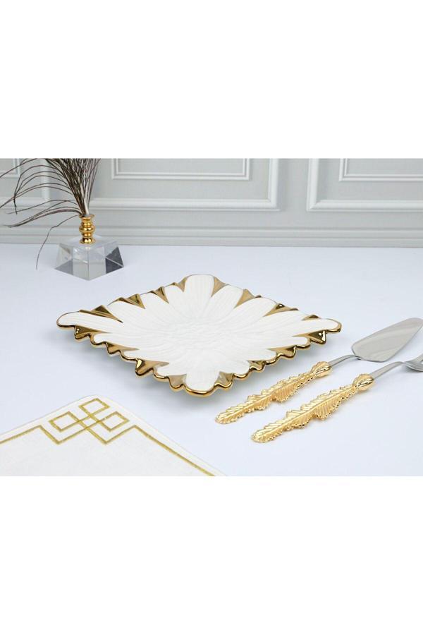 Roy King Flora Gold Kare Sunum Tabak 24*24 Cm - Image 1