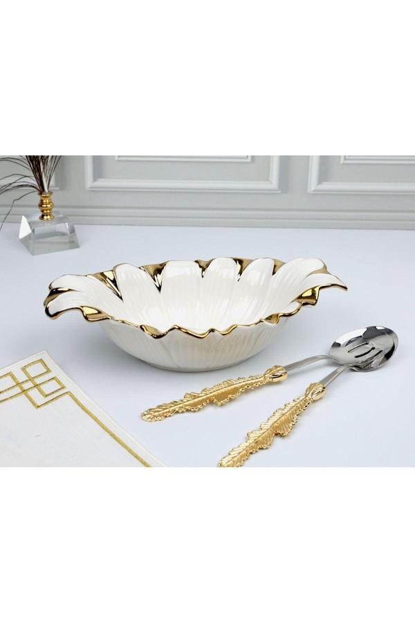 Roy King Flora Gold Oval Derin Sunum Tabak 32*18*8 Cm - Image 1
