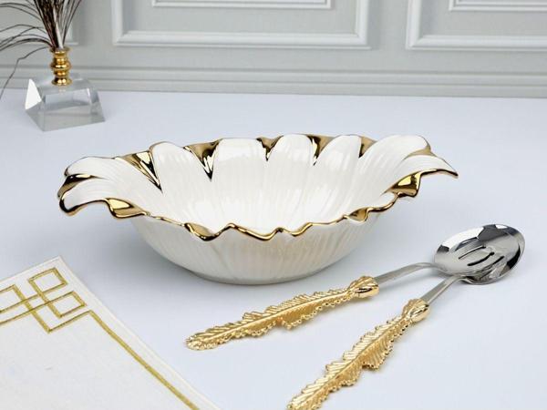 Roy King Flora Gold Oval Derin Sunum Tabak 32*18*8 Cm - Image 1