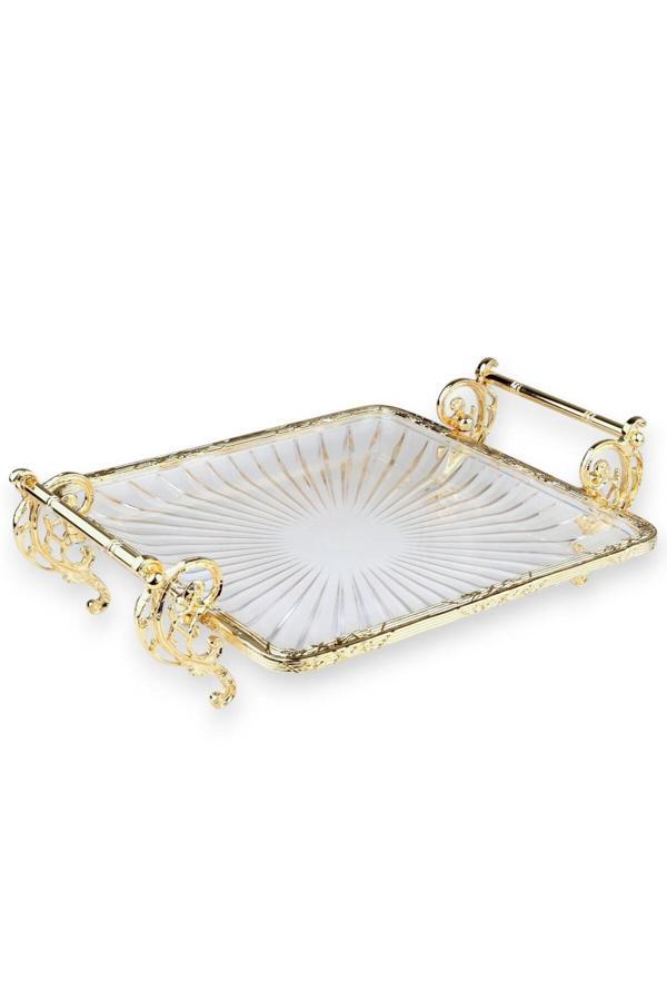 Roy King Kare 25*25 Cm Kulplu Sunum Tabak Gold - Image 1