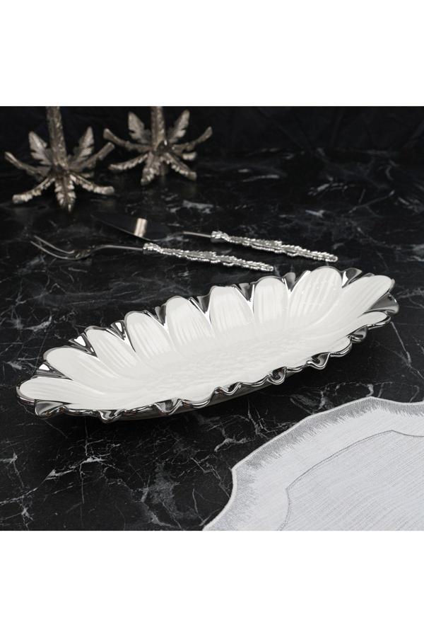 Roy King Flora Sılver Oval Derin Sunum Tabak 28*16*7 Cm - Image 1
