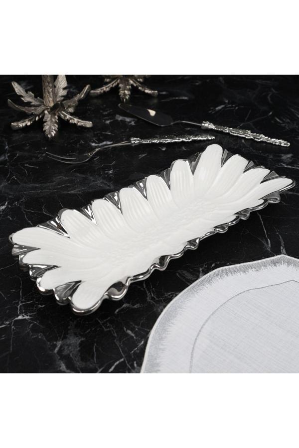 Roy King Flora Sılver Dikdörtgen Derin Sunum Tabak 38*16*5 Cm - Image 1