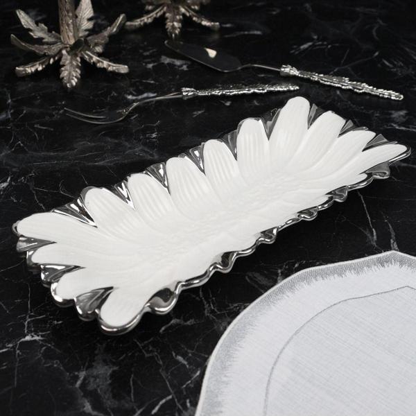 Roy King Flora Sılver Dikdörtgen Derin Sunum Tabak 38*16*5 Cm - Image 1