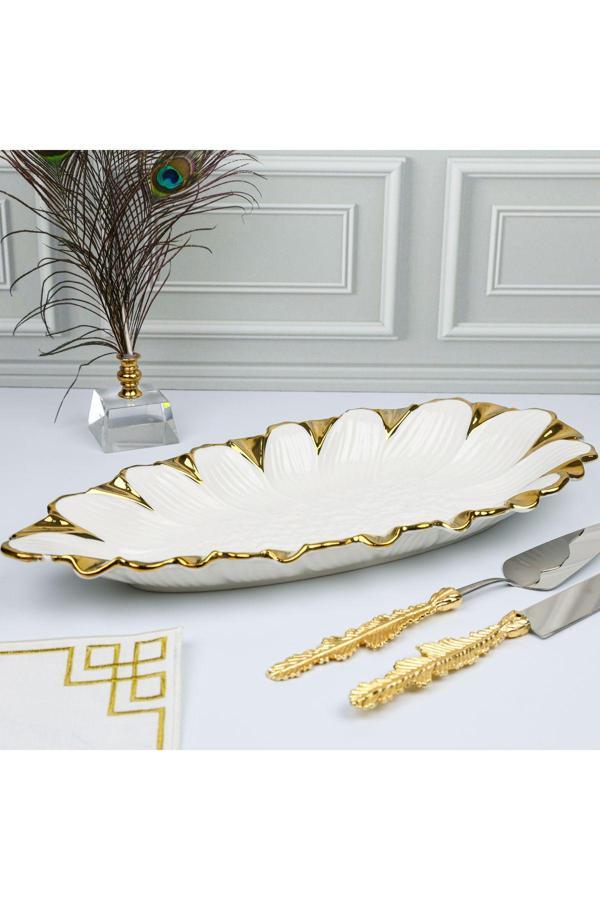 Roy King Flora Gold Oval Sunum Tabak 49*22 Cm - Image 1
