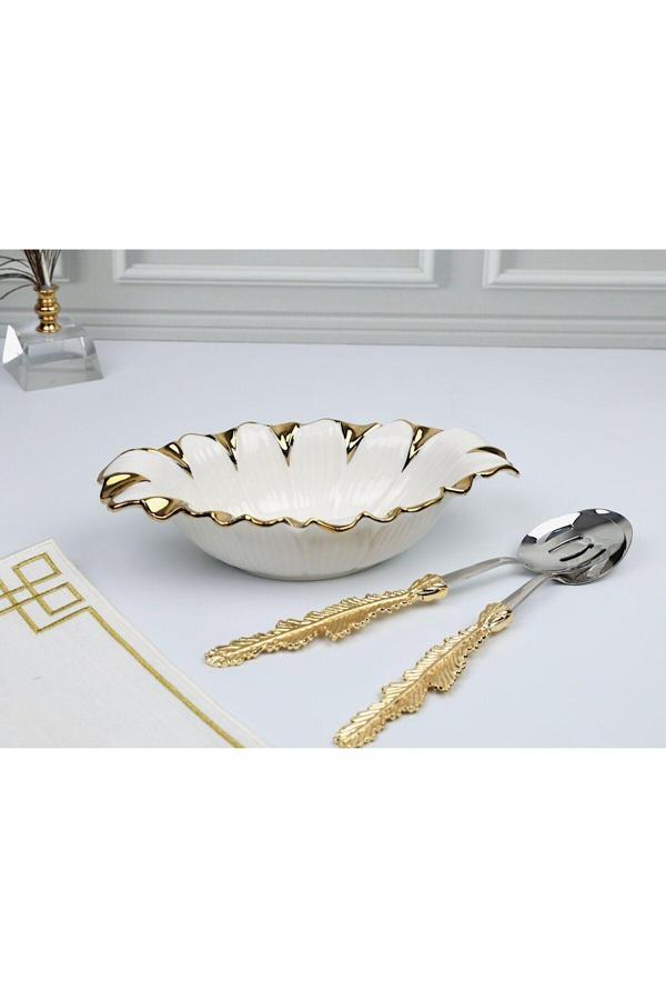 Roy King Flora Gold Oval Derin Sunum Tabak 28*16*7 Cm - Image 1