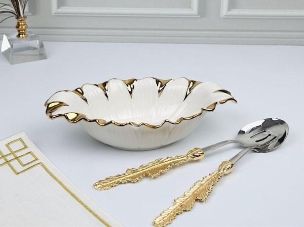 Roy King Flora Gold Oval Derin Sunum Tabak 28*16*7 Cm - Image 1