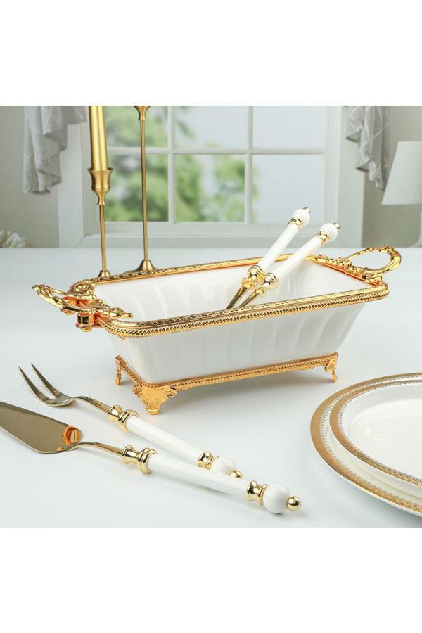 Roy King Elegance Dikdörtgen Derin Sunum Tabak Gold 37 Cm - Image 1