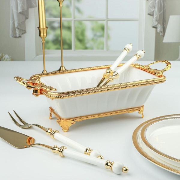 Roy King Elegance Dikdörtgen Derin Sunum Tabak Gold 37 Cm - Image 1