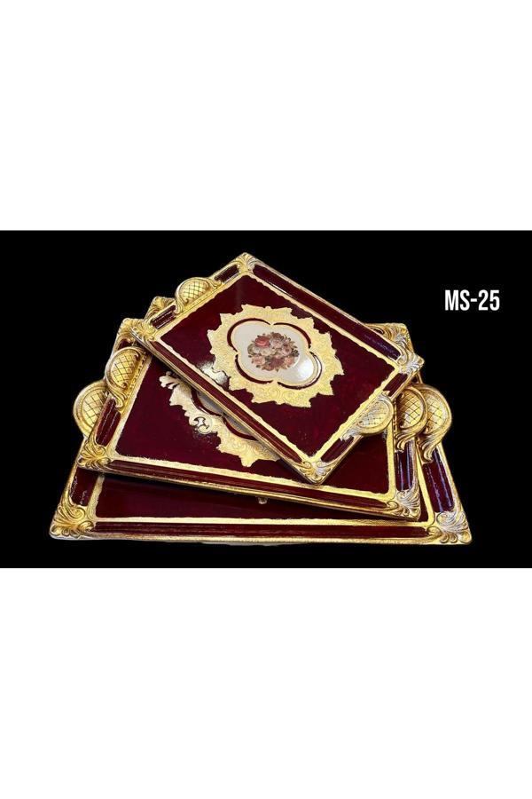 Roy King Ması Ms25 3'Lü Dikdörtgen Tepsi Bordeaux - Image 1