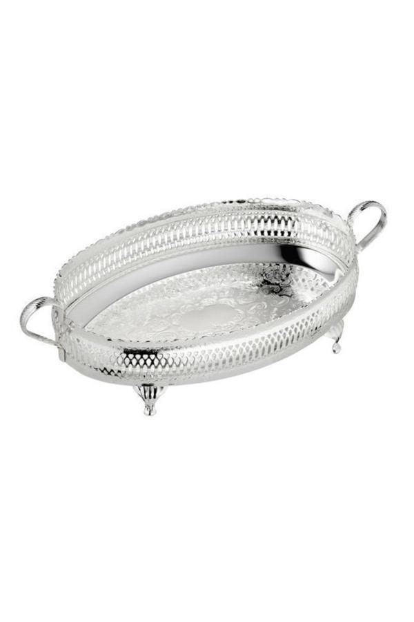 Roy King Queen Anne Oval Ayaklı Tepsi Gümüş 28*14 Cm - Image 1