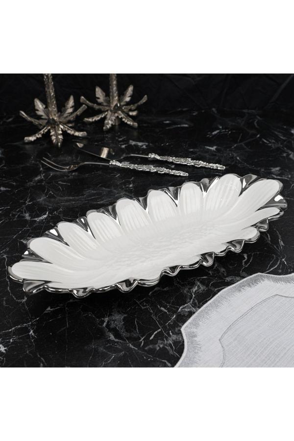 Roy King Flora Sılver Oval Derin Sunum Tabak 37*22*9 Cm - Image 1