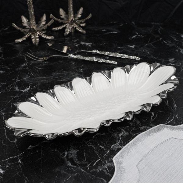 Roy King Flora Sılver Oval Derin Sunum Tabak 37*22*9 Cm - Image 1
