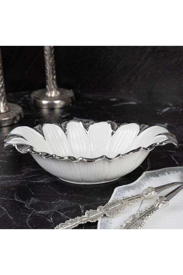 Roy King Flora Sılver Oval Derin Sunum Tabak 38*17*5 Cm - Image 1