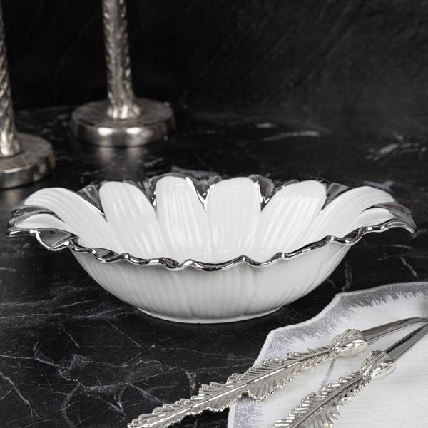 Roy King Flora Sılver Oval Derin Sunum Tabak 38*17*5 Cm - Image 1