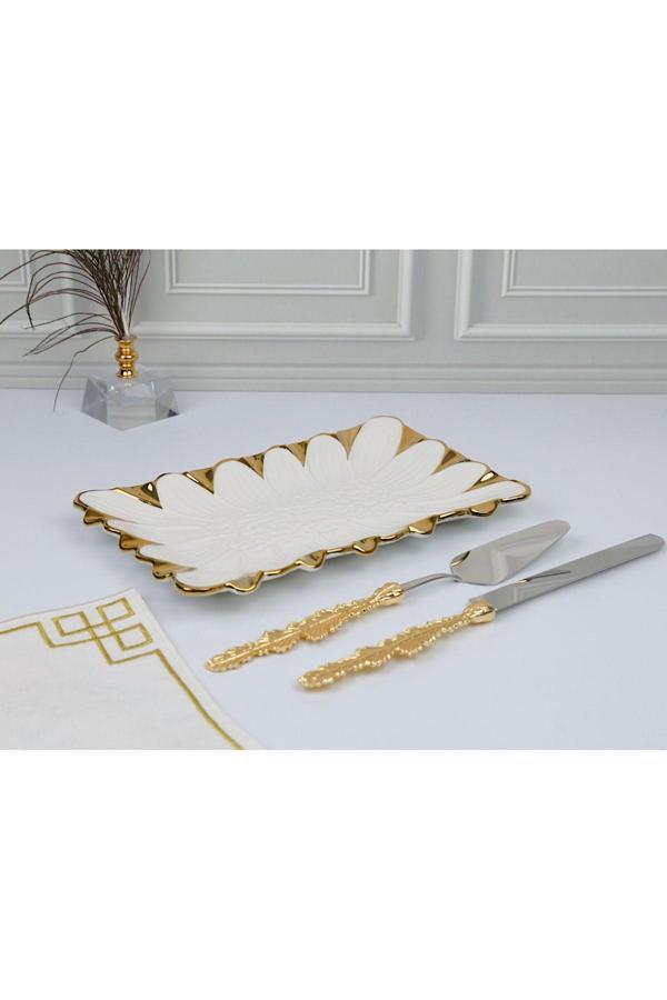 Roy King Flora Gold Dikd.Sunum Tabak 32*20 Cm - Image 1