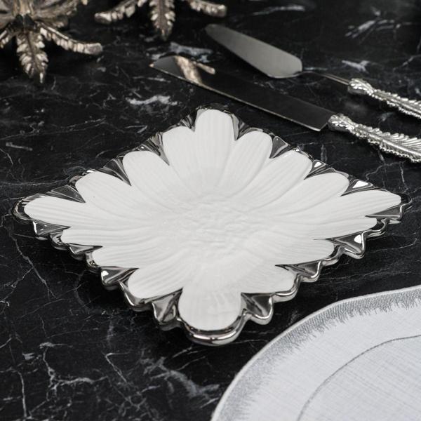 Roy King Flora Sılver Kare Sunum Tabak 28*28 Cm - Image 1