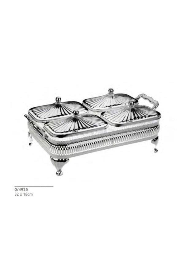 Roy King Queen Anne 4 Lü Dökdörtgen Kapaklı Kahvaltılık Gümüş 32*18 Cm - Image 1