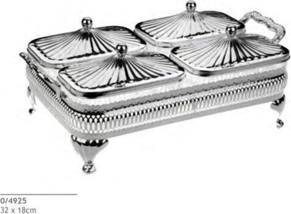 Roy King Queen Anne 4 Lü Dökdörtgen Kapaklı Kahvaltılık Gümüş 32*18 Cm - Image 1