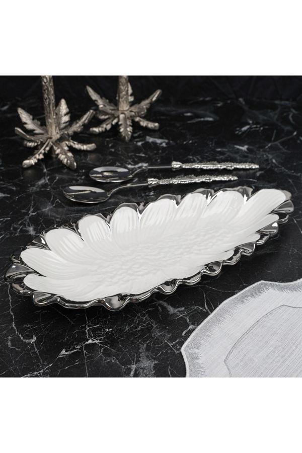 Roy King Flora Sılver Oval Sunum Tabak 49*22 Cm - Image 1