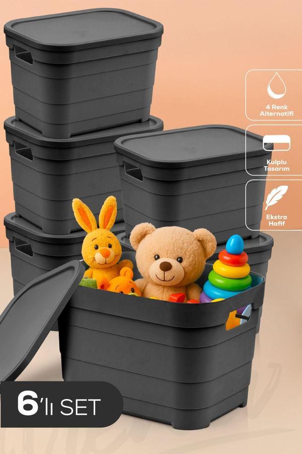 6'lı Kapaklı 5 Litre Saklama Kutusu Antrasit - Image 1