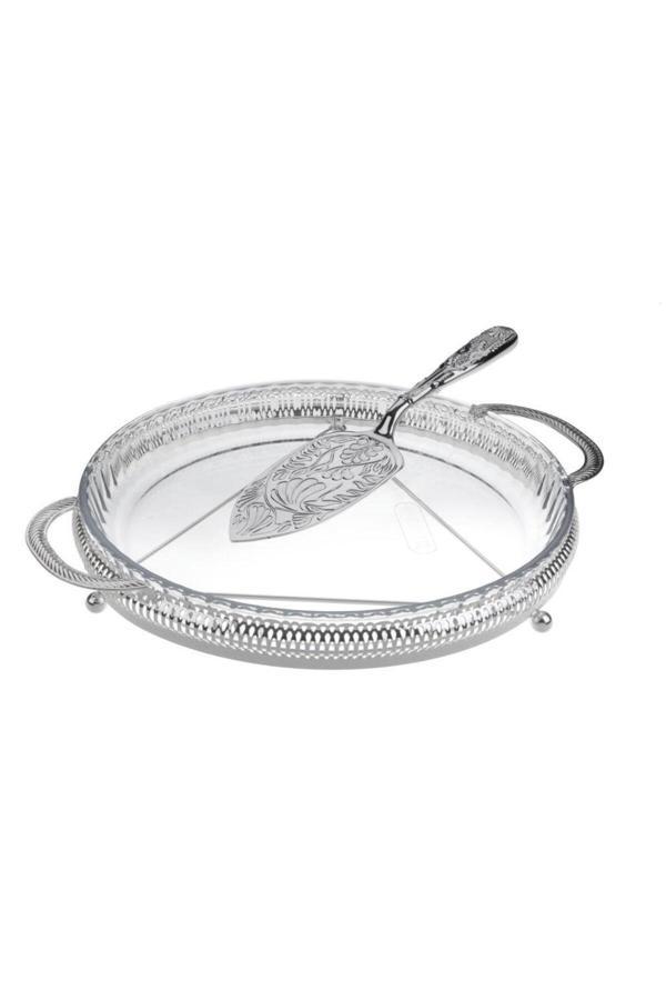 Roy King Queen Anne Qa 0-6227 Kulplu Tepsi Camlı Spatulalı Gümüş Atıştırmalık Tabağı - Image 1