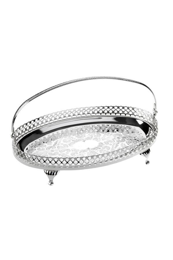 Roy King Queen Anne Qa 62 Kulplu Tepsi Oval Ayaklı Gümüş 23*15 Cm - Image 1