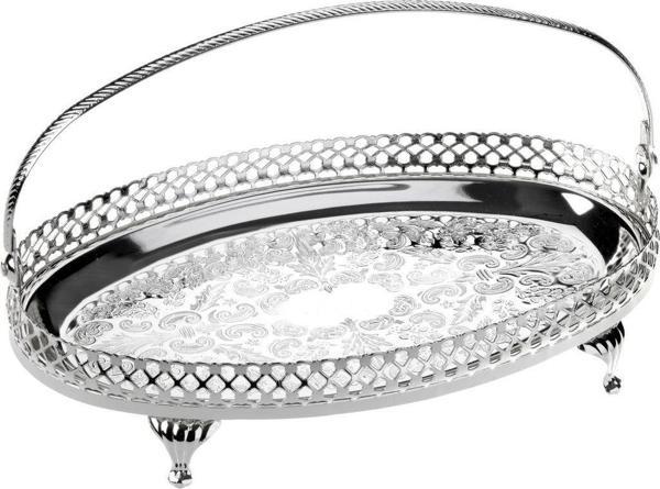 Roy King Queen Anne Qa 62 Kulplu Tepsi Oval Ayaklı Gümüş 23*15 Cm - Image 1