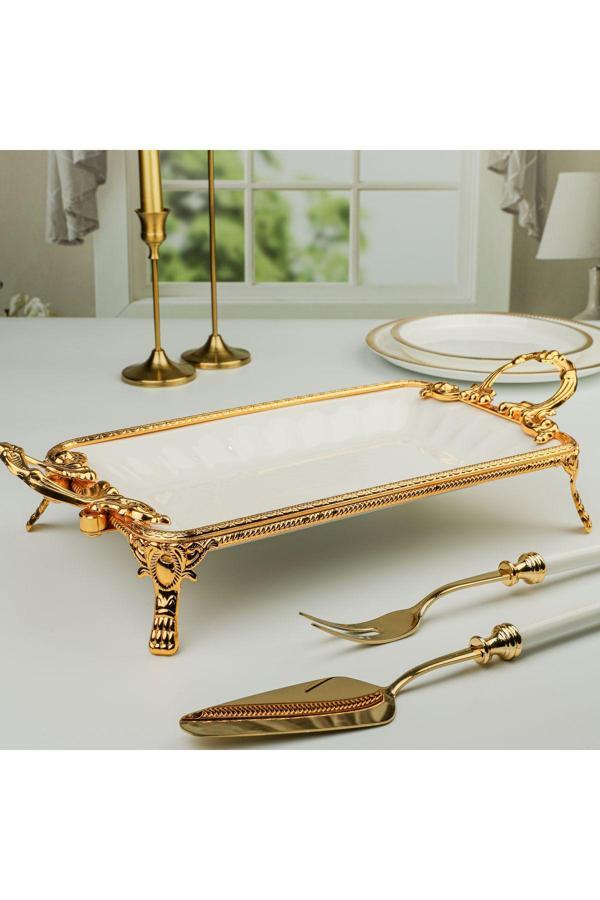 Roy King Royking Elegance Dikdörtgen Sunum Tabak Gold  41 Cm - Image 1
