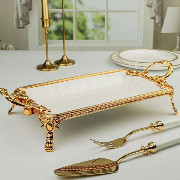 Roy King Royking Elegance Dikdörtgen Sunum Tabak Gold  41 Cm - Image 1