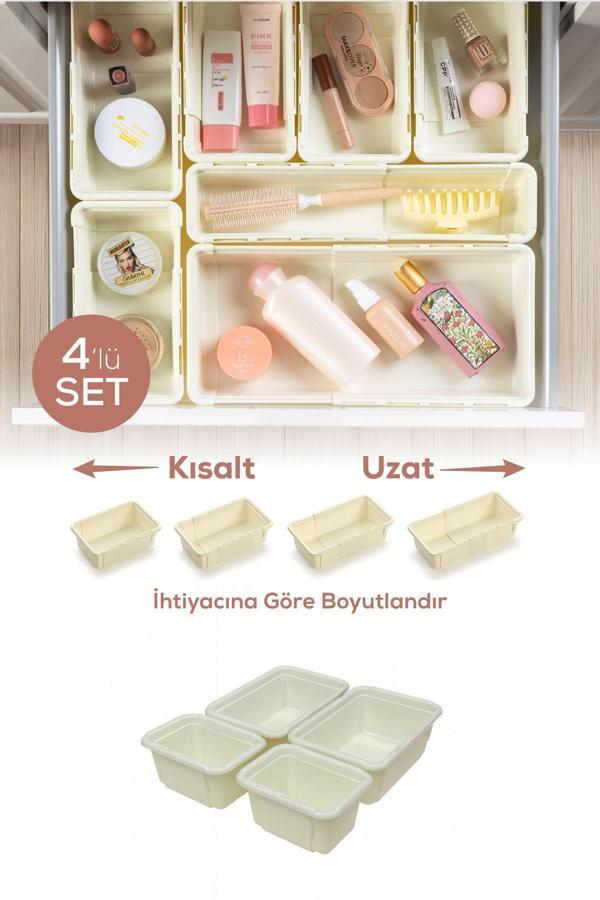 4'lü Set Ayarlanabilir Çekmece Içi Düzenleyici Kutu – Uzayıp Kısalabilen Organizer Seti (2A2B) - Image 1