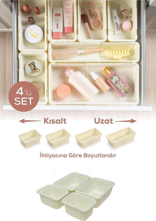 4'lü Set Ayarlanabilir Çekmece Içi Düzenleyici Kutu – Uzayıp Kısalabilen Organizer Seti (2A2B) - Image 1