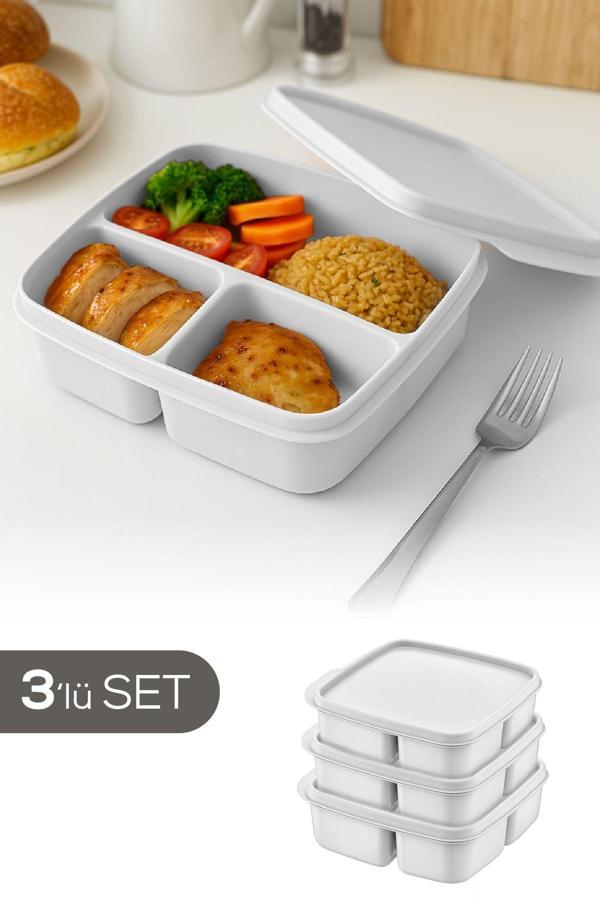 3'lü Set Bölmeli Kare Saklama Kabı Gri - Image 1