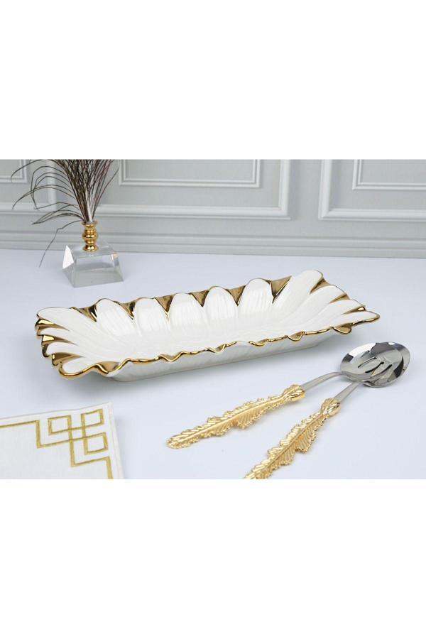 Roy King Flora Gold Dik.Derin Sunum Tabak 33*13*4 Cm - Image 1