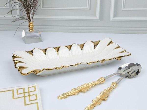 Roy King Flora Gold Dik.Derin Sunum Tabak 33*13*4 Cm - Image 1