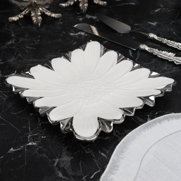 Roy King Flora Sılver Kare Sunum Tabak 24*24 Cm - Image 1