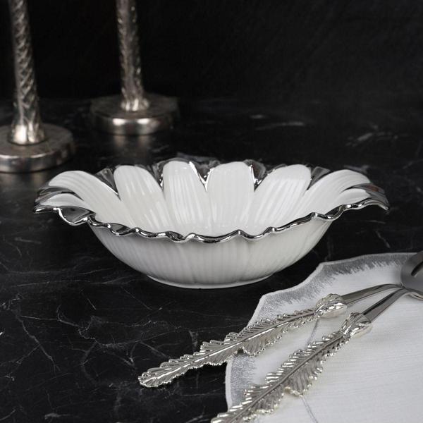 Roy King Flora Sılver Oval Derin Sunum Tabak 33*14*4 Cm - Image 1