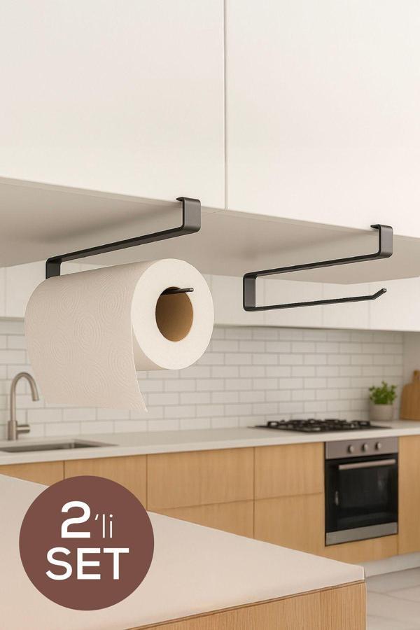2'li Metal Kağıt Havlu Askısı – Dolap İçine Asılabilir Tasarım - Image 1