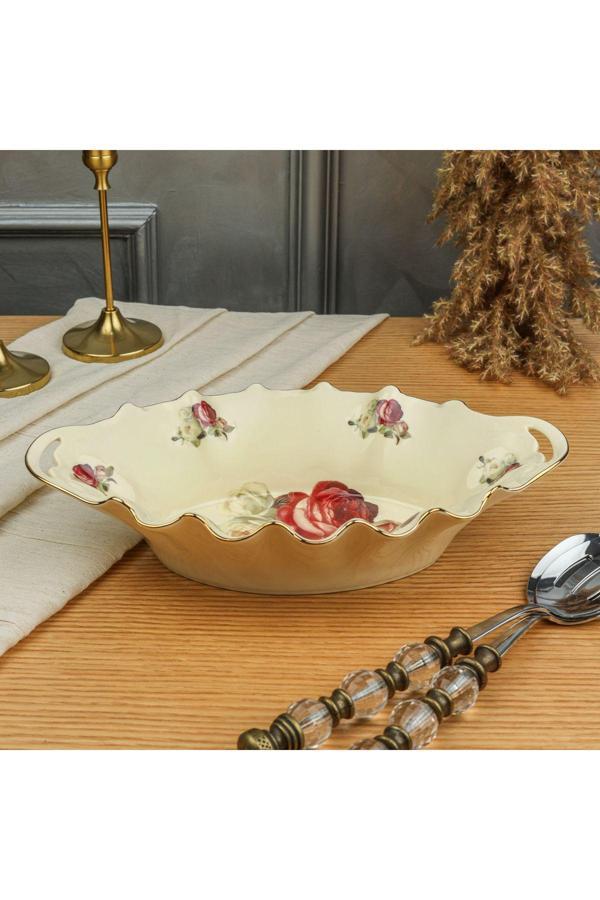 Roy King Rose 29 Cm Oval Kulplu Derin Sunum Tabak - Image 1
