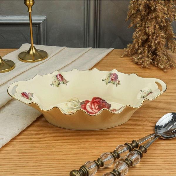Roy King Rose 29 Cm Oval Kulplu Derin Sunum Tabak - Image 1