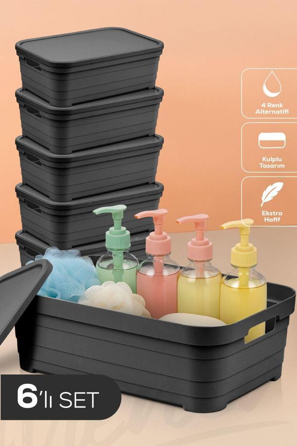 6'lı Kapaklı 8,2 Litre Saklama Kutusu Antrasit - Image 1