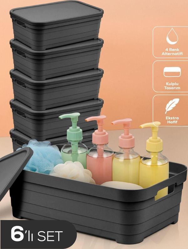 6'lı Kapaklı 8,2 Litre Saklama Kutusu Antrasit - Image 1