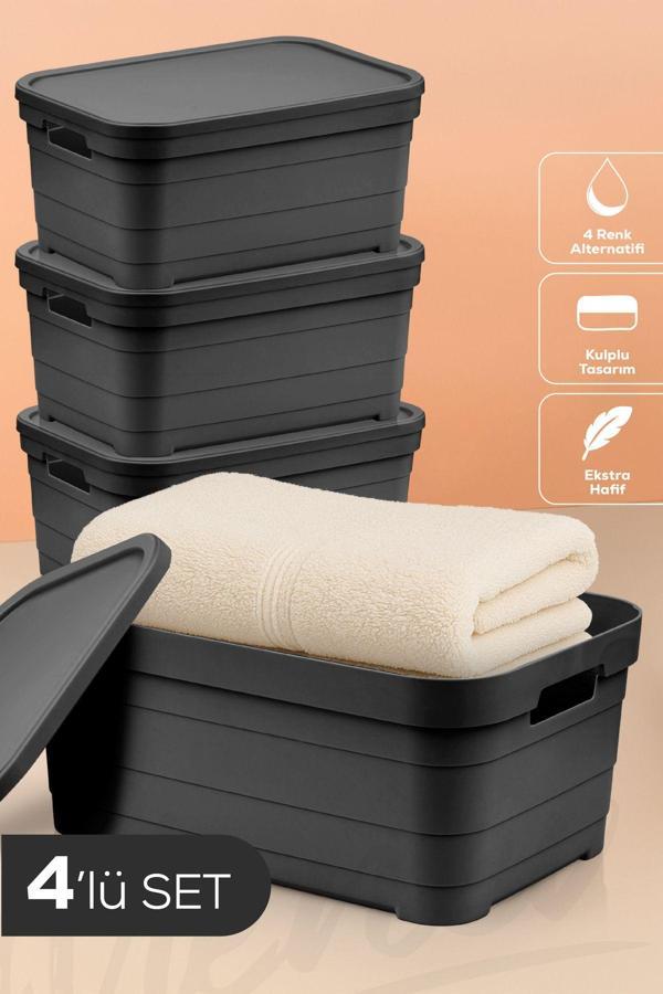 4'lü Kapaklı 10,8 Litre Saklama Kutusu Antrasit - Image 1